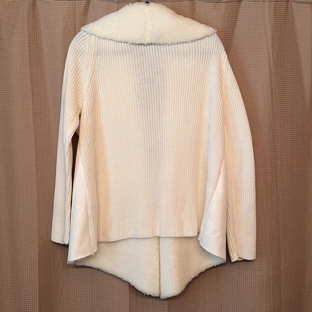 Kate & Sam Chic Winter White Faux Suede Sherpa Cardigan Layered Sz L Open Front - Picture 2 of 5